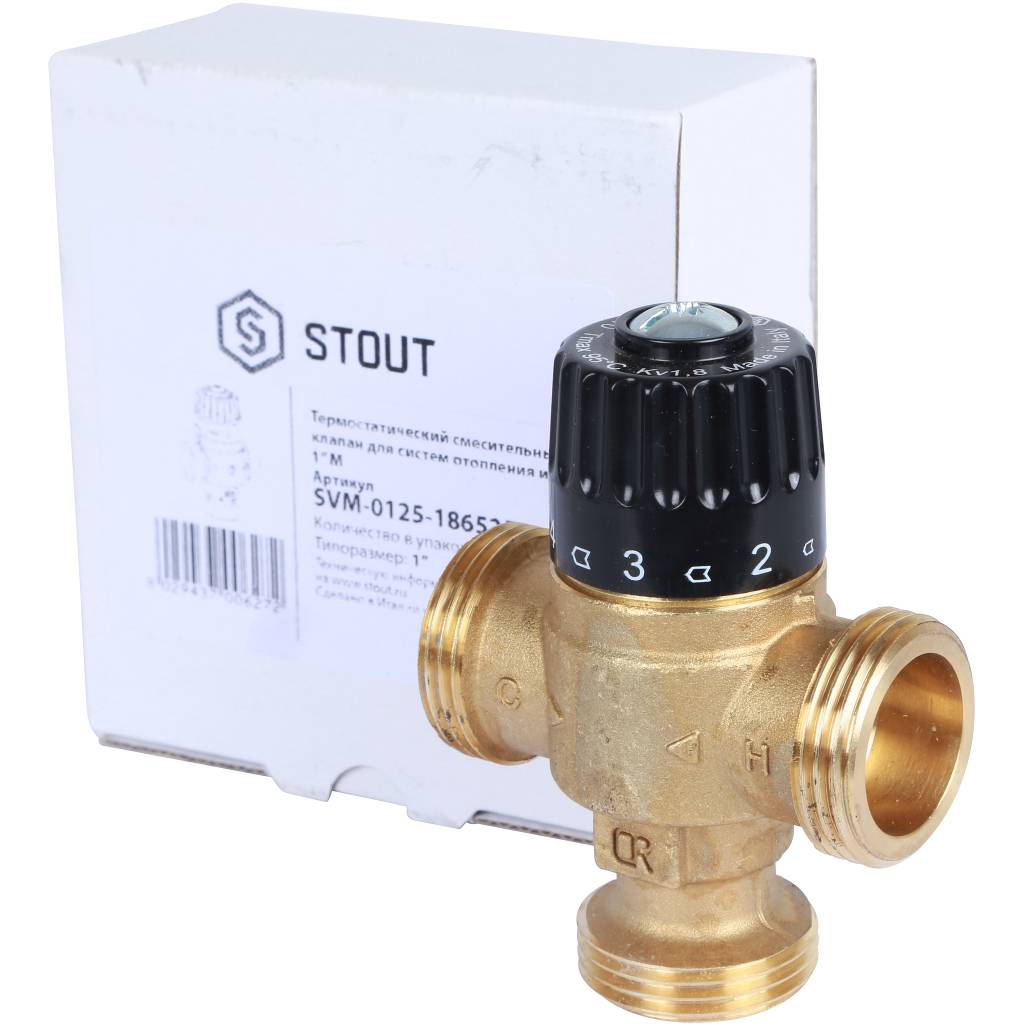 Термостатический смесительный клапан для систем отопления и ГВС STOUT 30-65°С KV 1,8, SVM-0125-186525