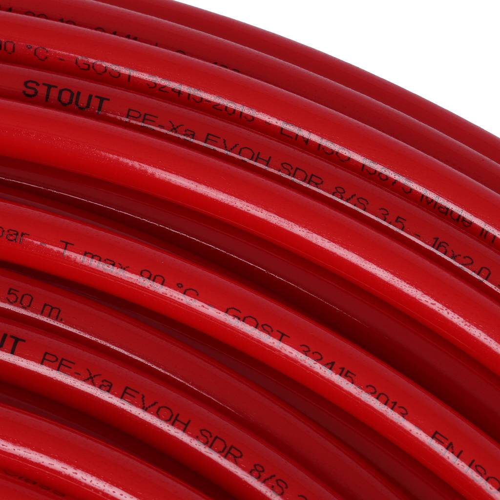 Труба из сшитого полиэтилена STOUT PEX с кислородным слоем, красная, 16х2,0 (бухта 100 метров), SPX-0002-101620