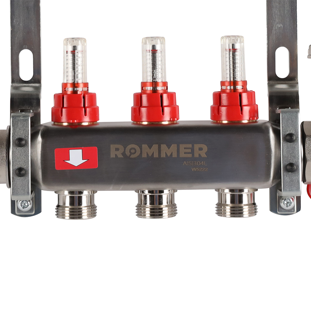 Коллектор из нержавеющей стали в сборе с расходомерами ROMMER 3 выхода, RMS-1210-000003
