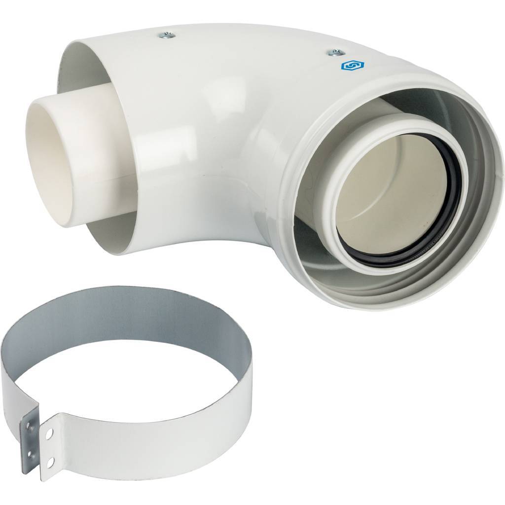 *SCA-8610-230090 STOUT Элемент дымохода конденсац. адаптер 90° DN60/100 м/п PP-FE c хомутом (совместим. с Vaillant, Ariston), SCA-8610-230090