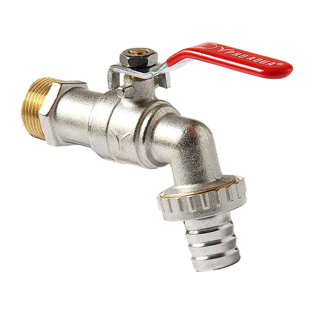 Кран угловой Pro Aqua D 1/2 с патрубком для шланга, ручка-рычаг, Н, EWL55-M15x