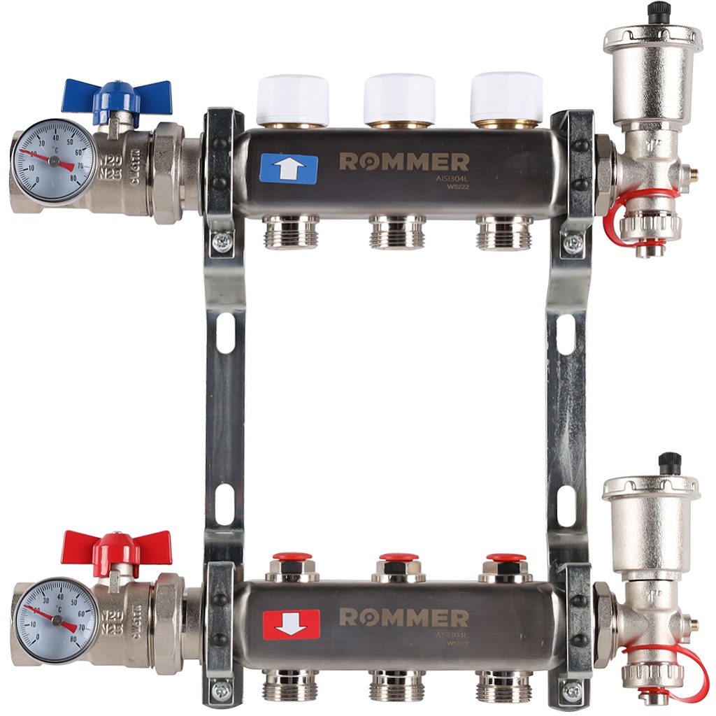 Коллектор из нержавеющей стали в сборе без расходомеров ROMMER 3 выхода, RMS-3210-000003
