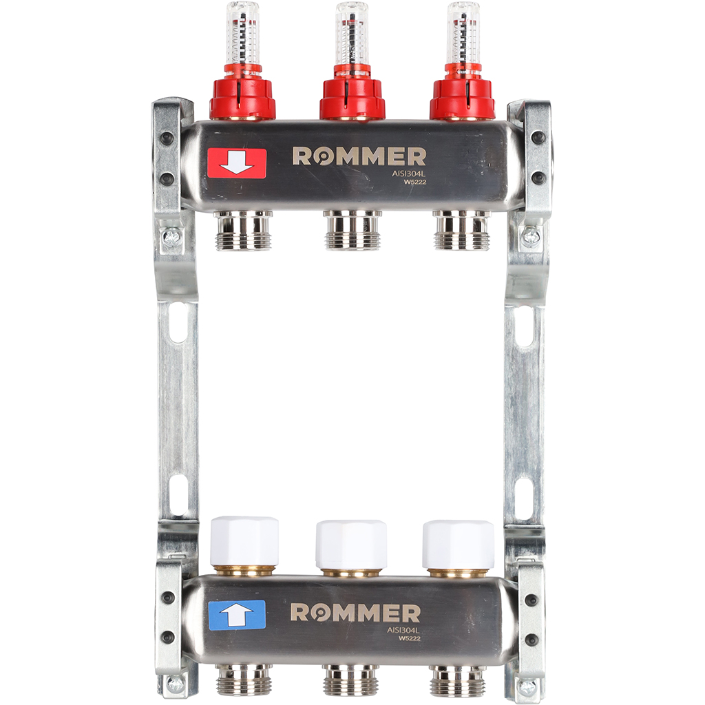 Коллектор из нержавеющей стали с расходомерами ROMMER 3  выхода, RMS-1200-000003
