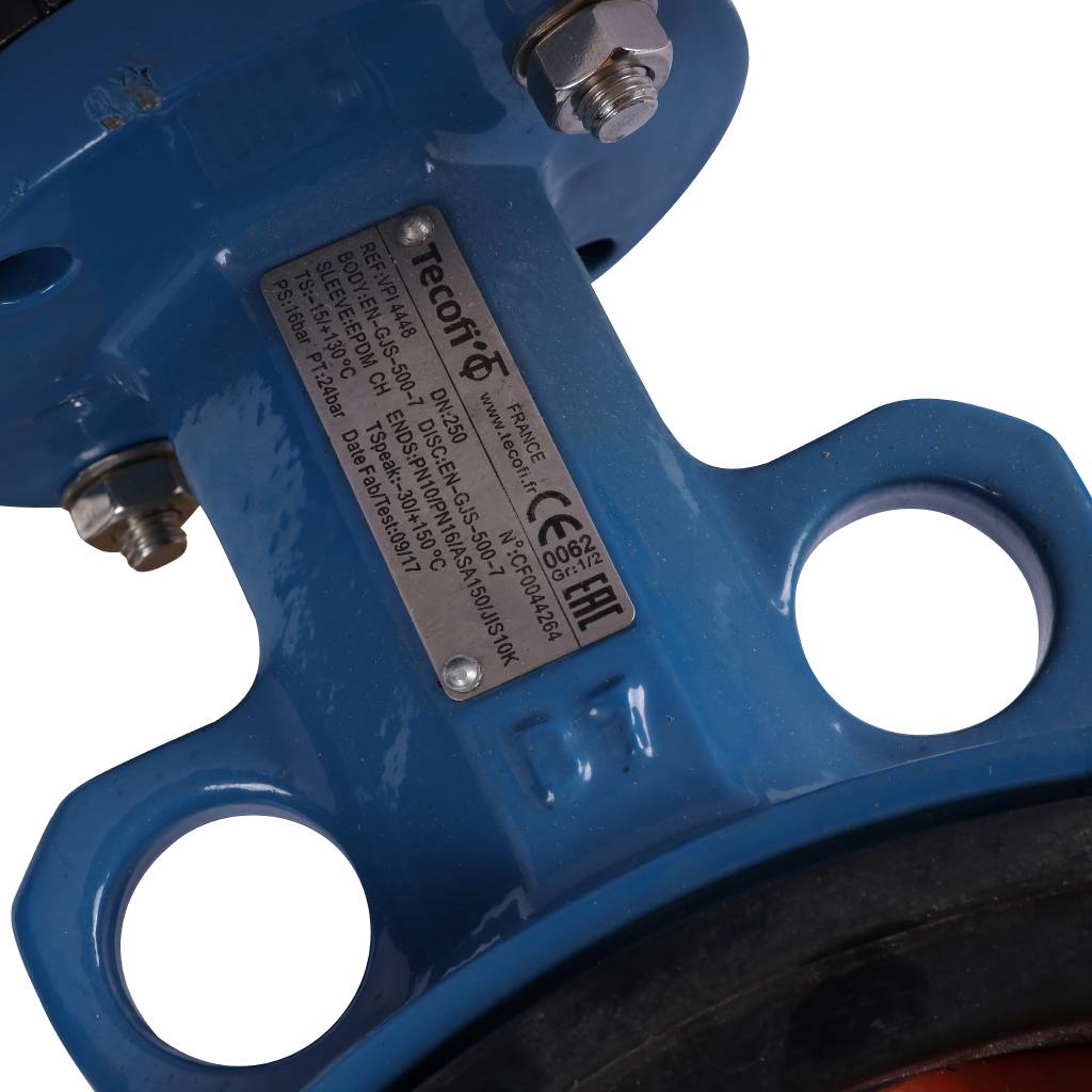 Затвор поворотно-дисковый Tecofi VPI4448 DN 250 PN 16 межфланцевый с ручкой из чугуна EPDM, VPI4448-02EP0250