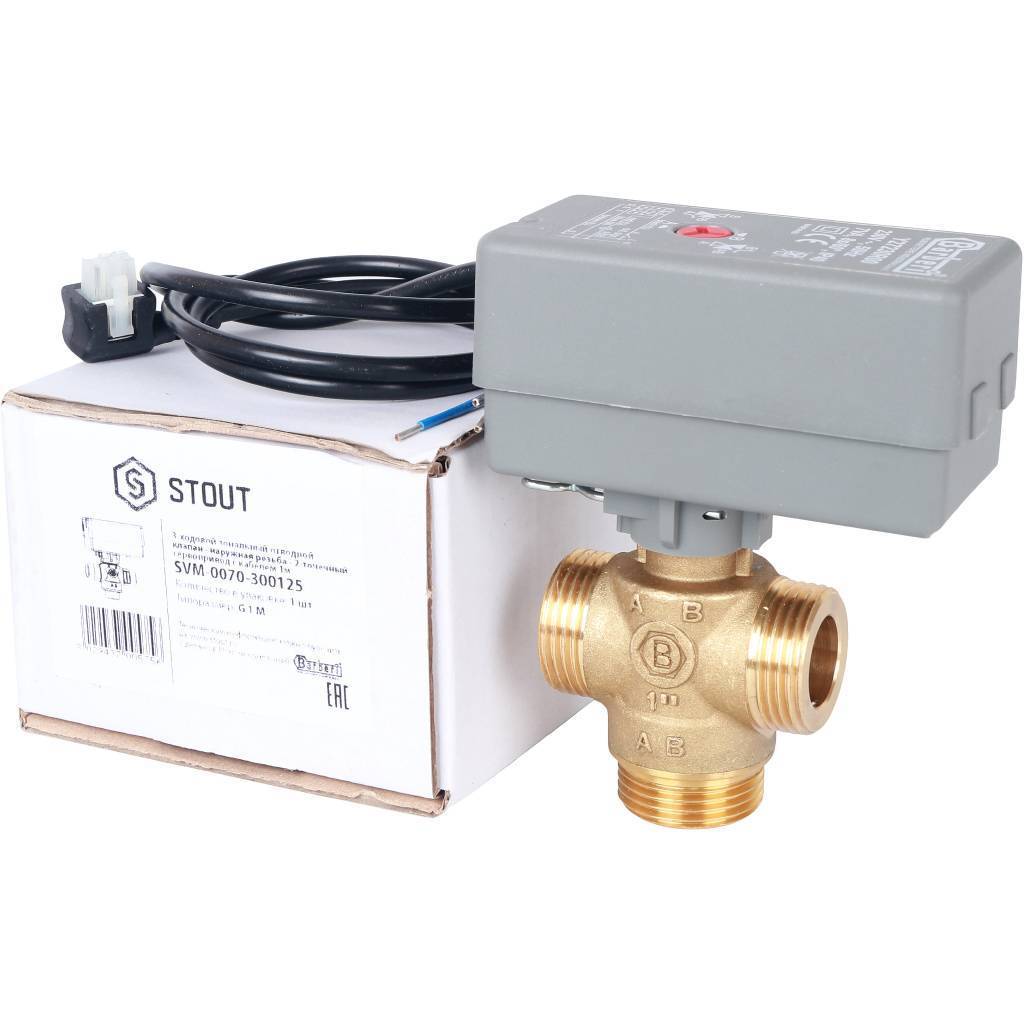 Компактный 3-Ходовой зональный клапан, сервопривод STOUT 230V, с кабелем 1м., НР 1, SVM-0070-300125