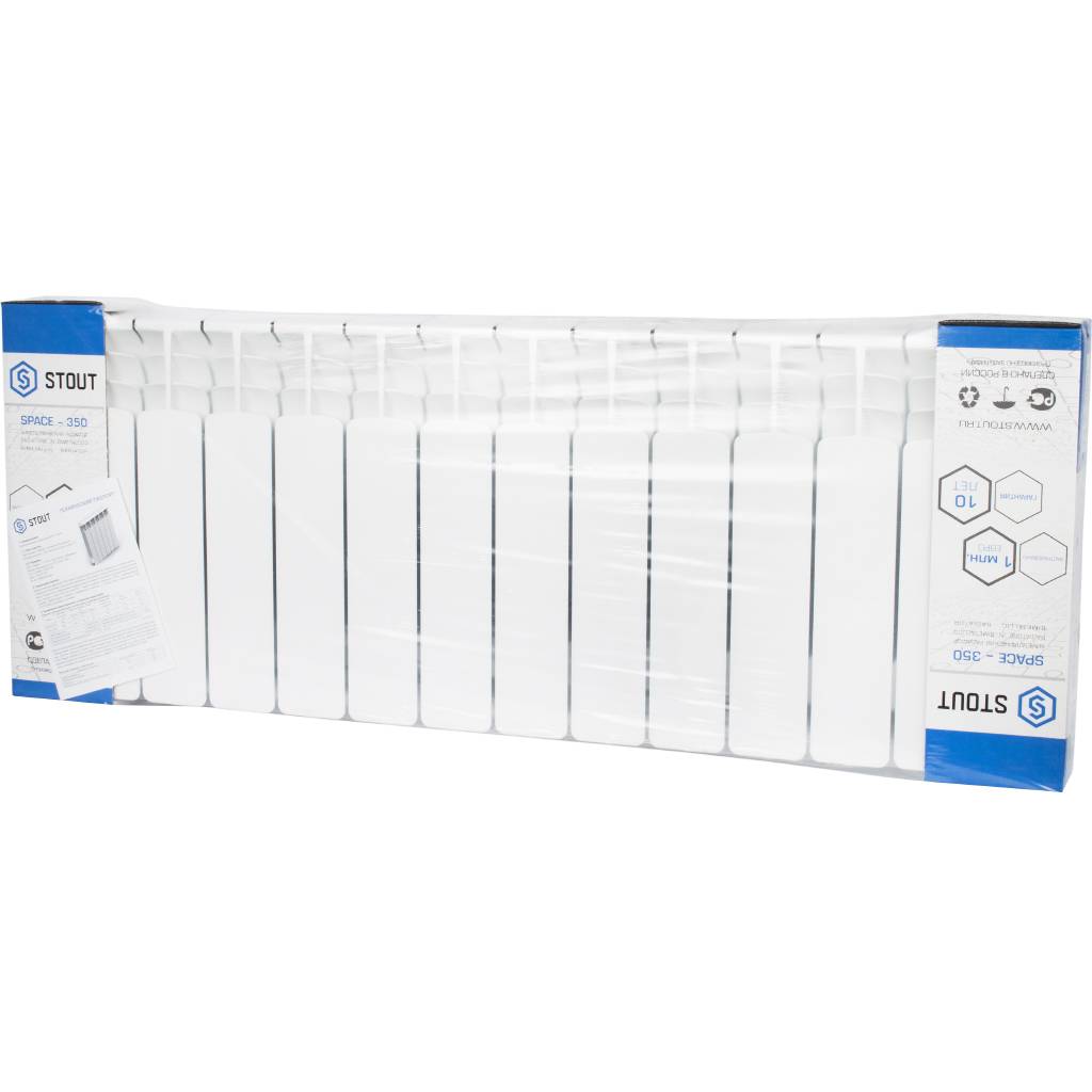 Радиатор биметаллический STOUT Space 350 14 секций боковое подключение RAL9016, SRB-0310-035014