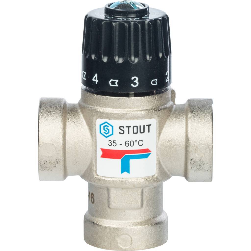 Термостатический смесительный клапан для систем отопления и ГВС STOUT 3/4 ВР 35-60°С KV 1,6, SVM-0010-166020