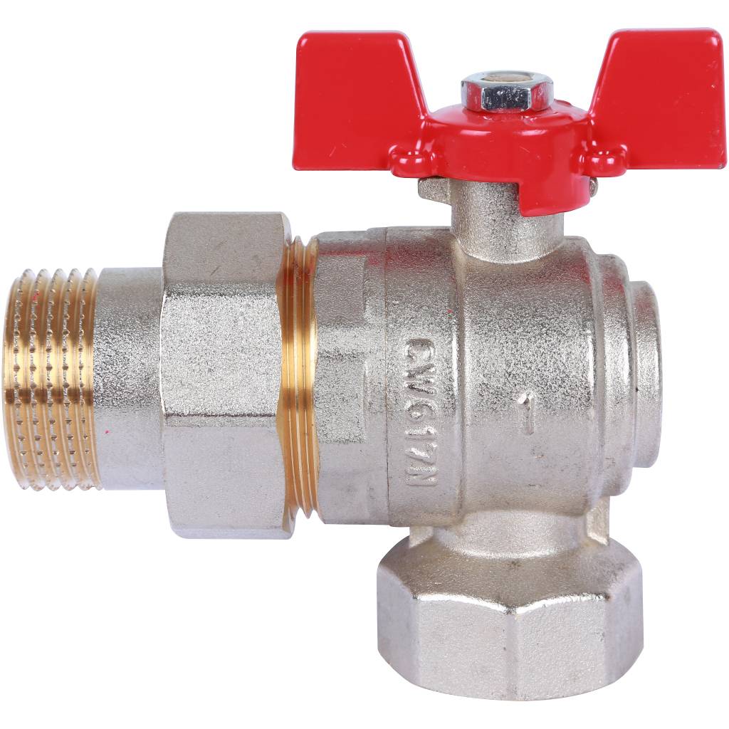 Кран шаровой ROMMER угловой с американкой 1 ВН/НР, ручка бабочка, RBV-0006-0610225