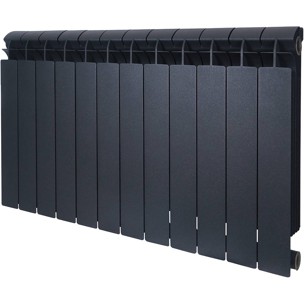 Радиатор биметаллический Global STYLE PLUS 500 12 секции боковое подключение (цвет cod.07 grigio scuro opaco mettalizzato 2748 (черный)), 155266