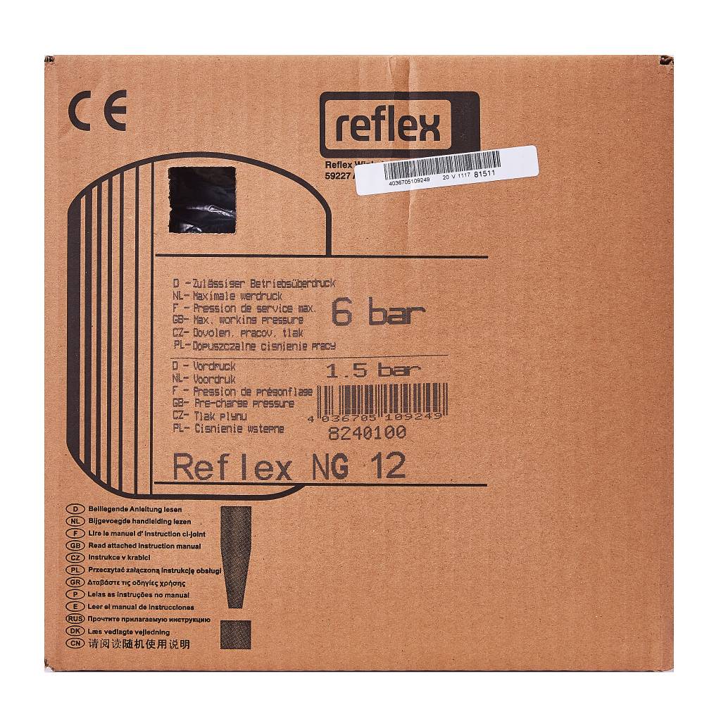 Расширительный бак Reflex NG 12 для отопления вертикальный (цвет серый) 8240100, 8240100