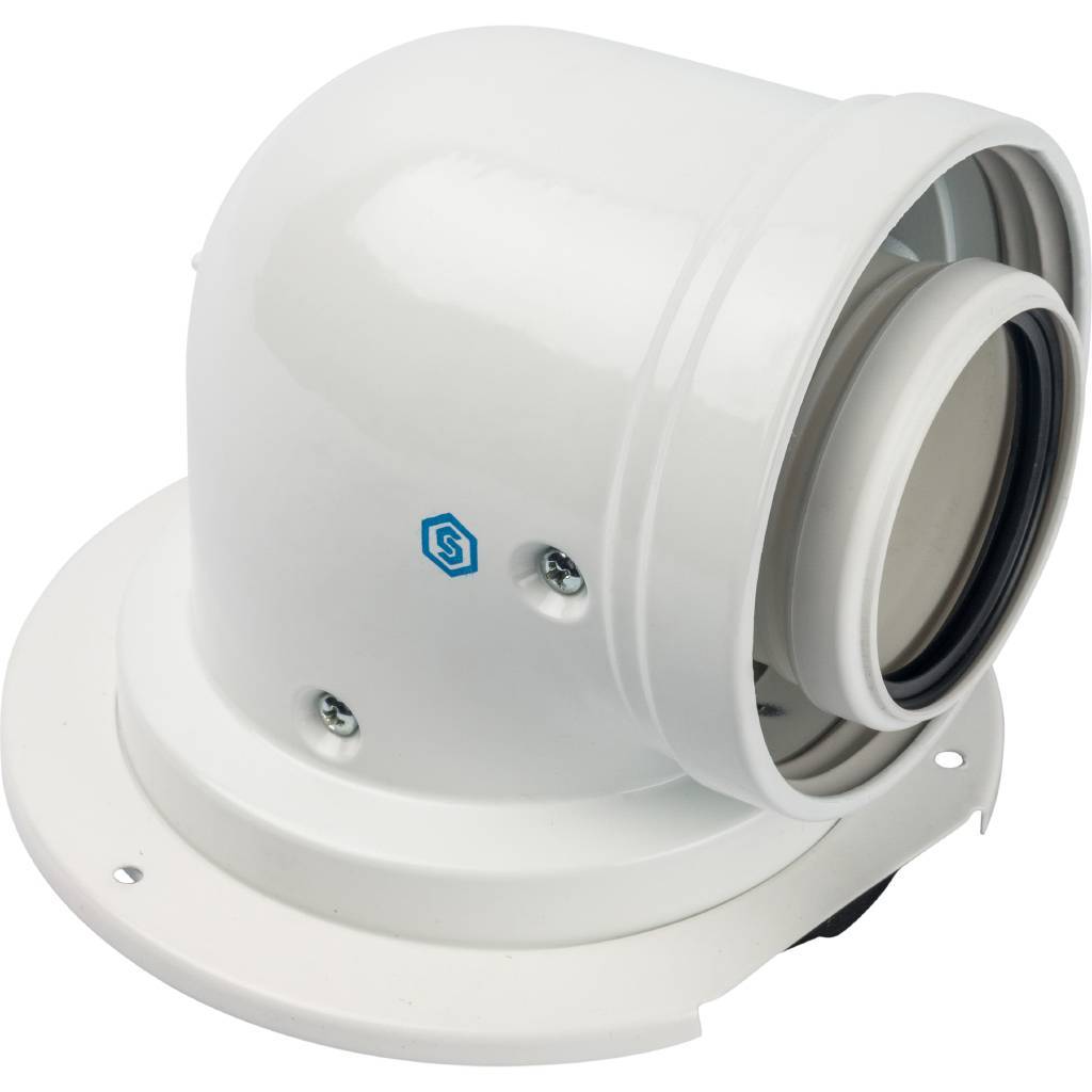 *SCA-8610-240090 STOUT Элемент дымохода конденсац. адаптер 90° DN60/100 м/п PP-AL с фланцем (совместим. с Bosch), SCA-8610-240090