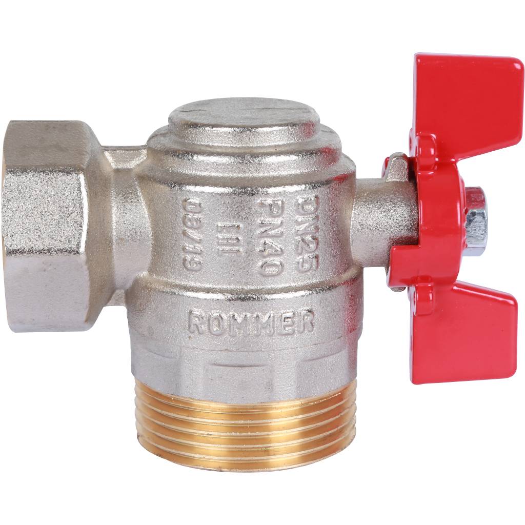 Кран шаровой ROMMER угловой с американкой 1 ВН/НР, ручка бабочка, RBV-0006-0610225
