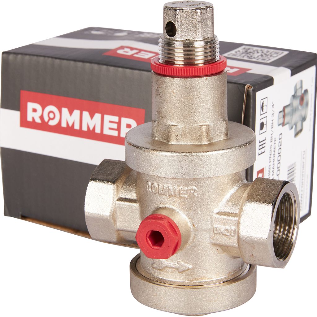 Редуктор давления ROMMER PN25 вн/вн 3/4 с выходом под манометр, RVS-0008-000020
