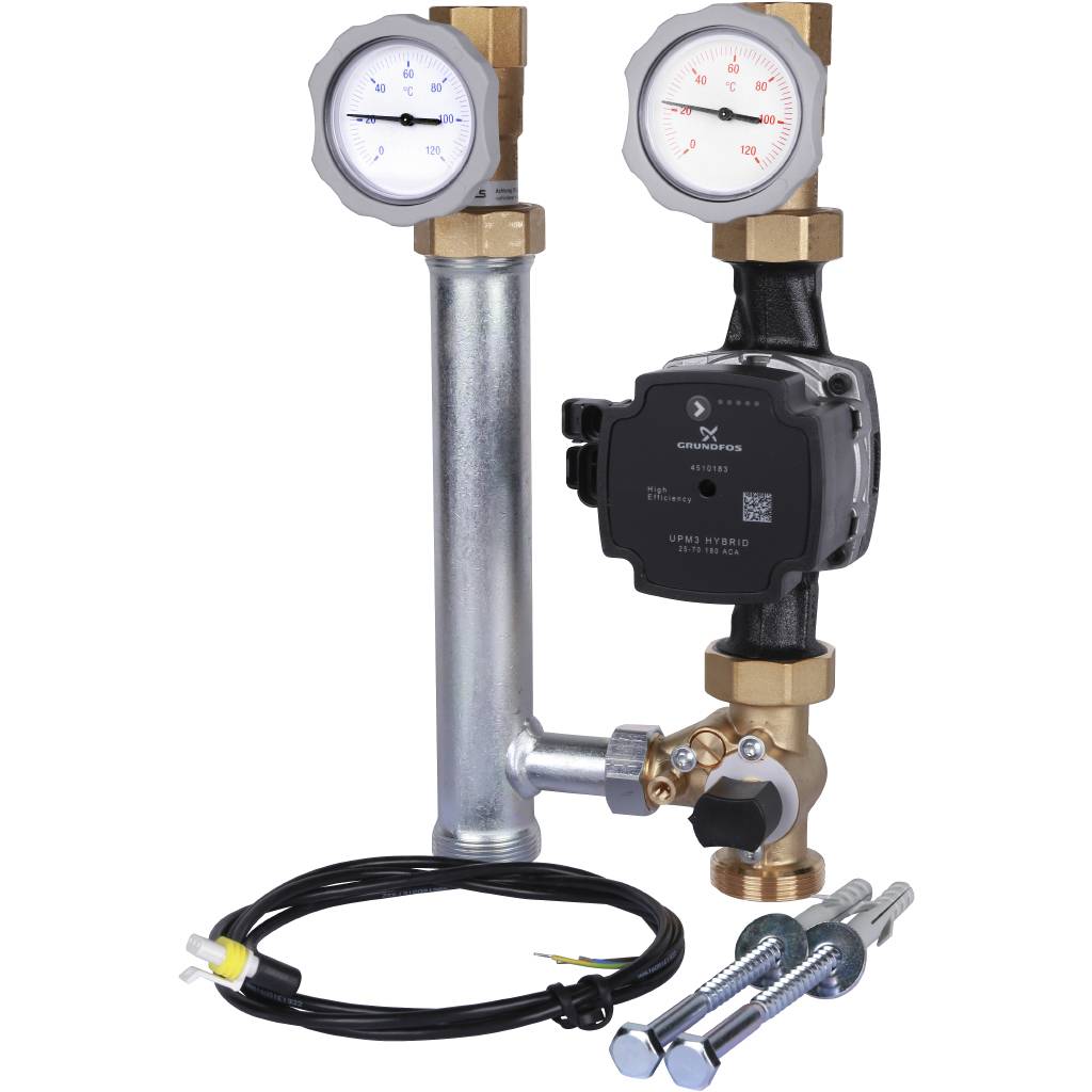 Группа насосная Meibes, поколение 8, MK с нас. Grundfos UPM3 Hybrid 25-70* , трехход. смесит., 1, M66831.36