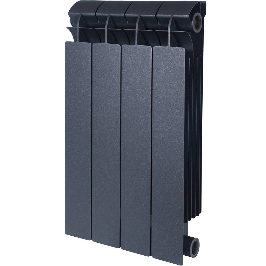 Радиатор биметаллический Global STYLE PLUS 500 4 секции боковое подключение (цвет cod.07 grigio scuro opaco mettalizzato 2748 (черный)), 155264