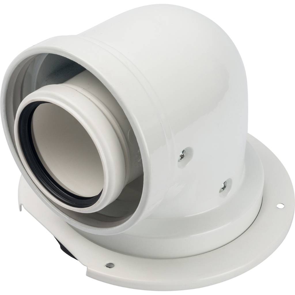 *SCA-8610-240090 STOUT Элемент дымохода конденсац. адаптер 90° DN60/100 м/п PP-AL с фланцем (совместим. с Bosch), SCA-8610-240090