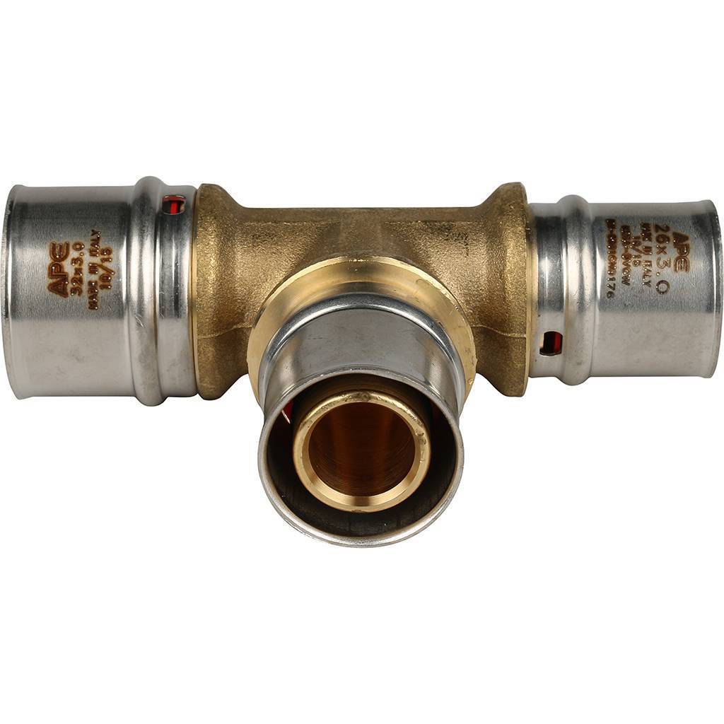 Тройник переходной STOUT 32х26х26 для металлопластиковых труб прессовой, SFP-0005-322626