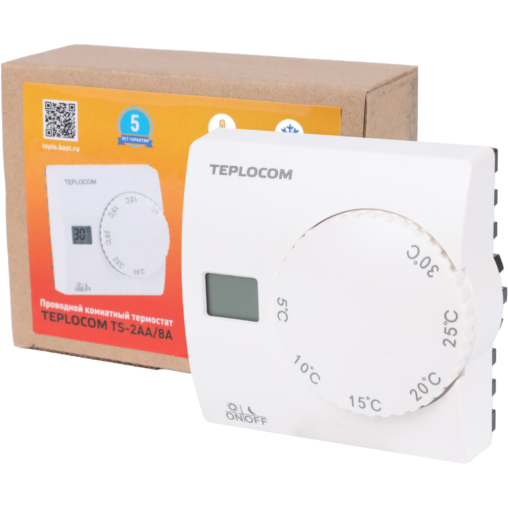 Термостат комнатный Teplocom TS-2AA/8A, проводной, реле 250В, 8А, 911
