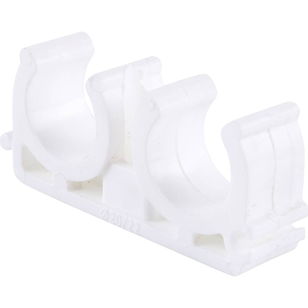 Двойное крепление Kalde d=20 для полипропиленовых труб под сварку (цвет белый), 3592-bck-202200