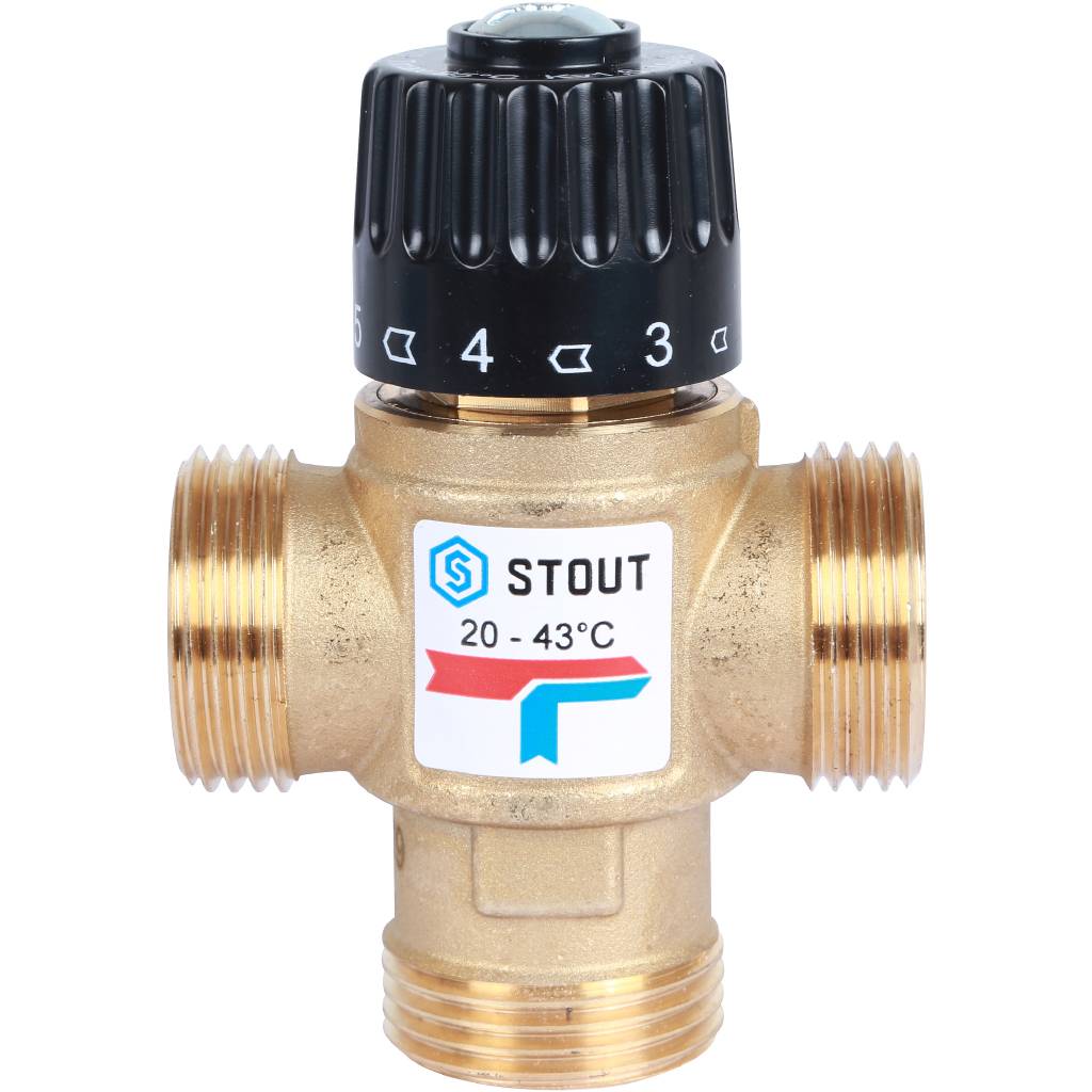 Термостатический смесительный клапан для систем отопления и ГВС STOUT G 1” M, 20-43°С KV 1,6 м3/ч, SVM-0120-164325