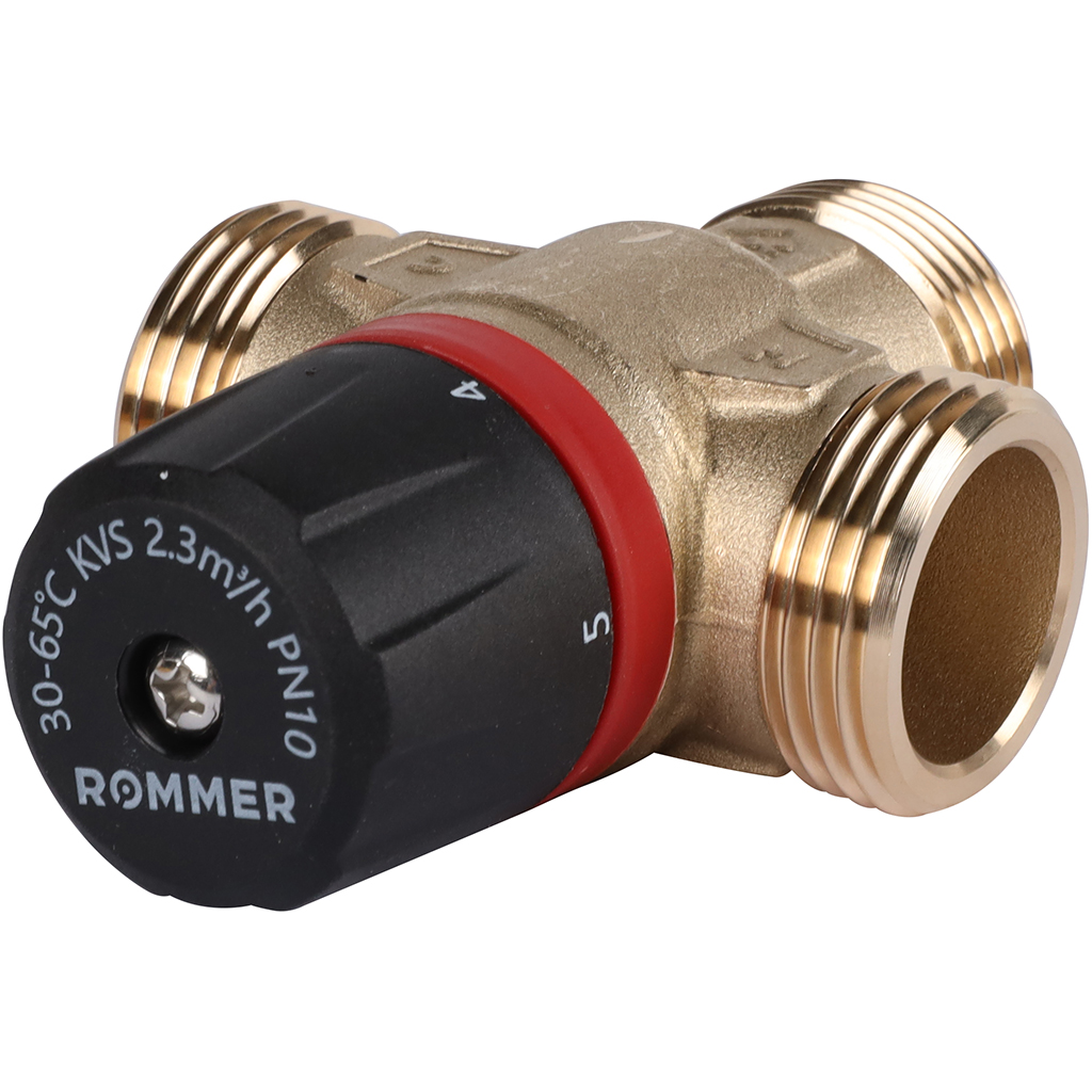 Термостатический смесительный клапан для систем отопления и ГВС ROMMER 1 НР 30-65°С KV 2,3 (центральное смешивание), RVM-1131-236525