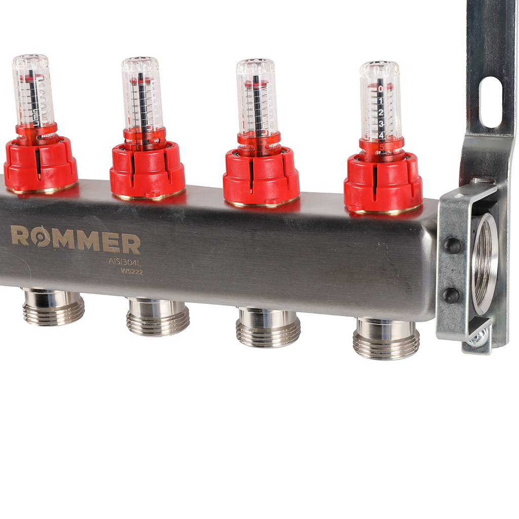 Коллектор из нержавеющей стали с расходомерами ROMMER 6 выходов, RMS-1200-000006