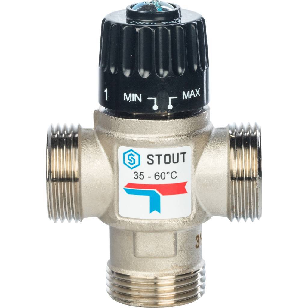 Термостатический смесительный клапан для систем отопления и ГВС STOUT 1 НР 35-60°С KV 1,6, SVM-0020-166025