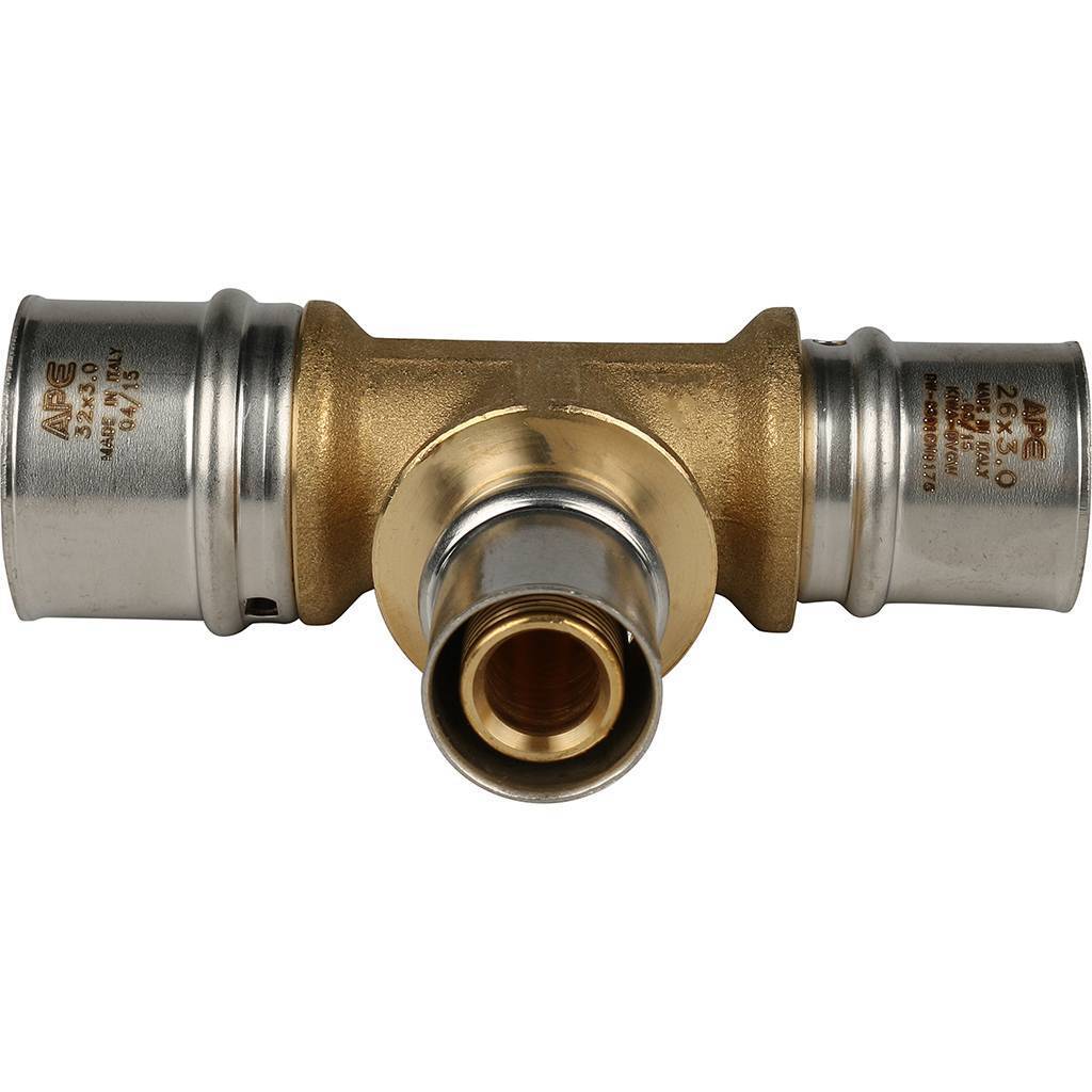 Тройник переходной STOUT 32х20х26 для металлопластиковых труб прессовой, SFP-0005-322026