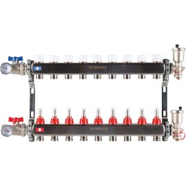 Коллектор из нержавеющей стали в сборе с расходомерами ROMMER 9 выходов, RMS-1210-000009