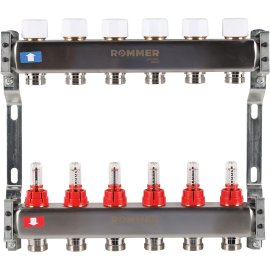 Коллектор из нержавеющей стали с расходомерами ROMMER 6 выходов, RMS-1200-000006