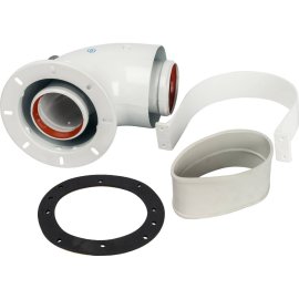 *SCA-6010-240190 STOUT Элемент дымохода DN60/100 адаптер для котла угловой 90° коаксиальный (совместимый с Bosch, Buderus)(с логотипом), SCA-6010-240190