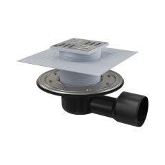Сливной трап AlcaPlast 105x105/50/75 мм боковой сток, решетка из нержавеющей стали, фланец из нержавеющей стали, воротник изоляции 2–го уровня, гидрозатвор сухой и мокрый, APV3344