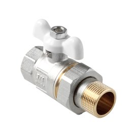 Кран шаровой полнопроходной Pro Aqua D 3/4 со сгоном, ручка-бабочка (белая), Н-В, FWB65-m20-f20xw