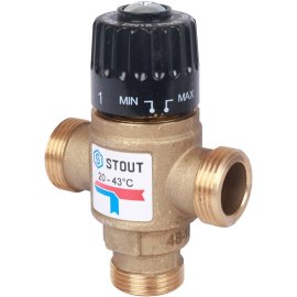 Термостатический смесительный клапан для систем отопления и ГВС STOUT 3/4 НР 20-43°С KV 1,6, SVM-0120-164320