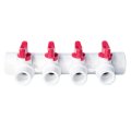 Коллектор с шаровым краном красный PPR 32х20/4,  белый, RTP