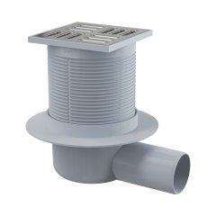 Сливной трап AlcaPlast 105х105/50 мм боковой сток, решетка из нержавеющей стали, гидрозатвор комбинированный SMART, APV31