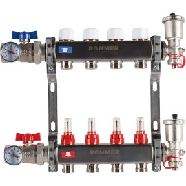 Коллектор из нержавеющей стали в сборе с расходомерами ROMMER 4 выхода, RMS-1210-000004