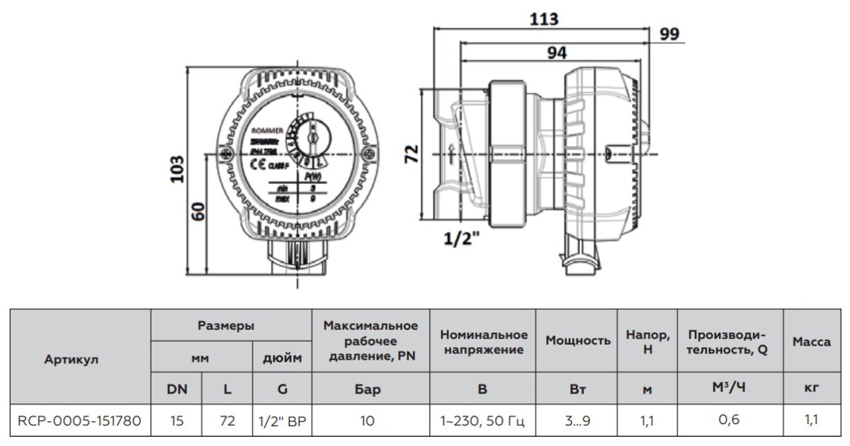 Циркуляционный насос ROMMER PROFI COMFORT для ГВС, RCP-0005-151780
