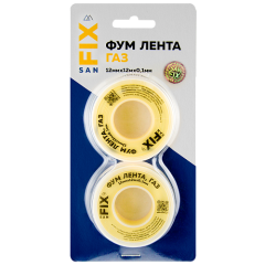 ФУМ-лента для газа 12х0,1х12000х0,7г/см3, 55/25 мм, в упаковке блистер по 2 шт., SANFIX