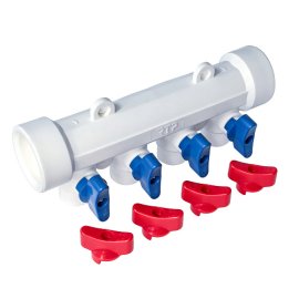 Коллектор с шаровым краном универсальный PPR 40х20/4, бел, RTP